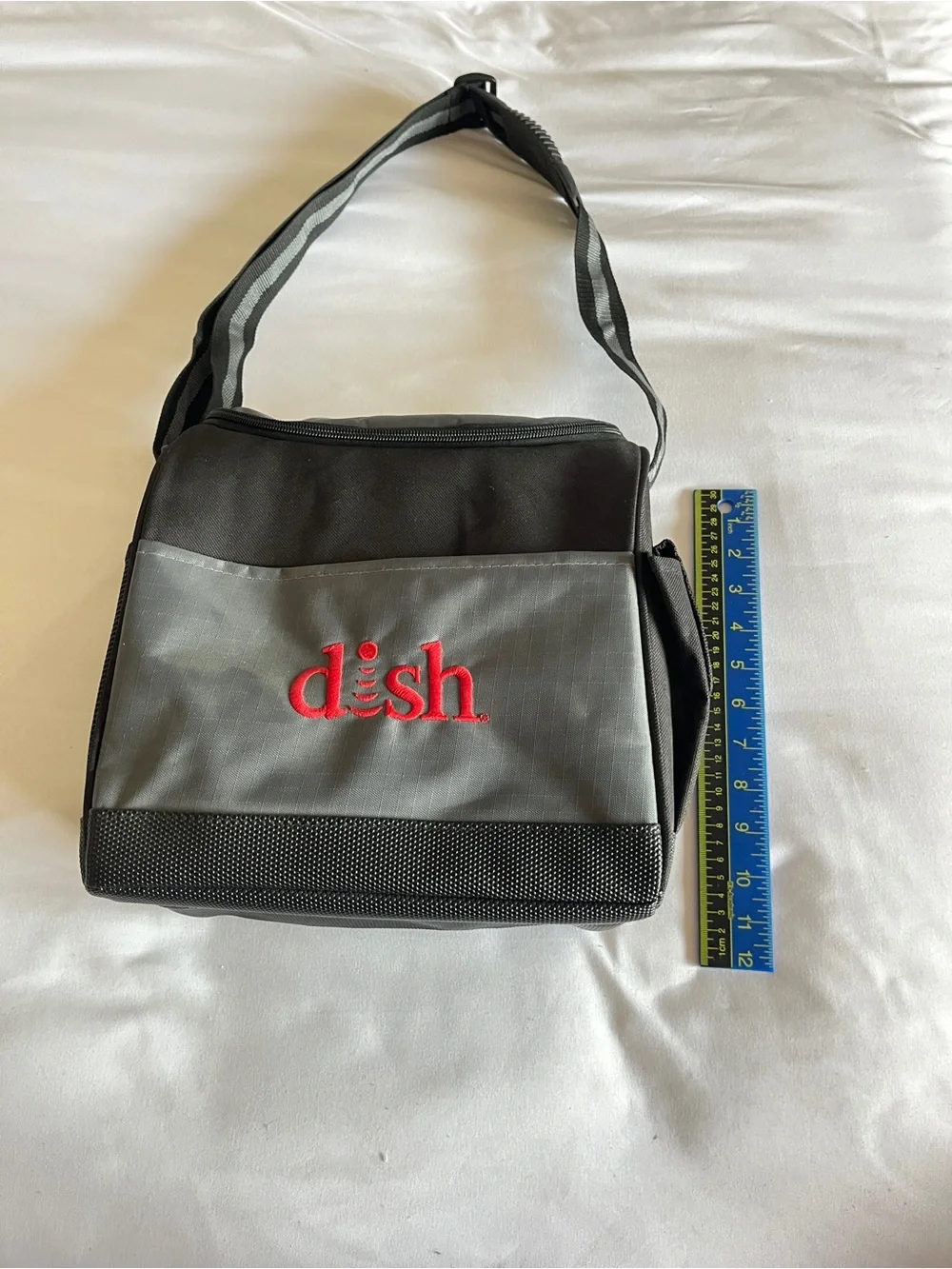 Dish Network Black Gray Insulated Lunch Bag Cooler Adjustable Strap Pockets